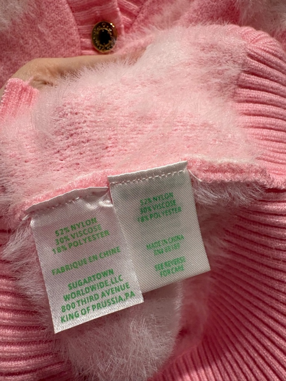 Lilly Pulitzer Pink Cardigan with White Fuzzy Hearts - Picture 3 of 5